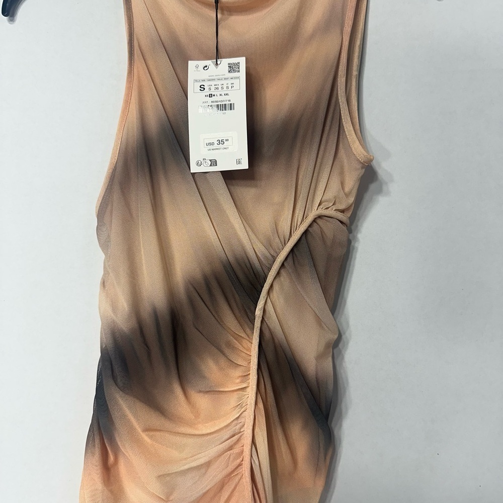 Zara Tan Asymmetrical Ruched Tank Top size S brand new w tags - Picture 2 of 7